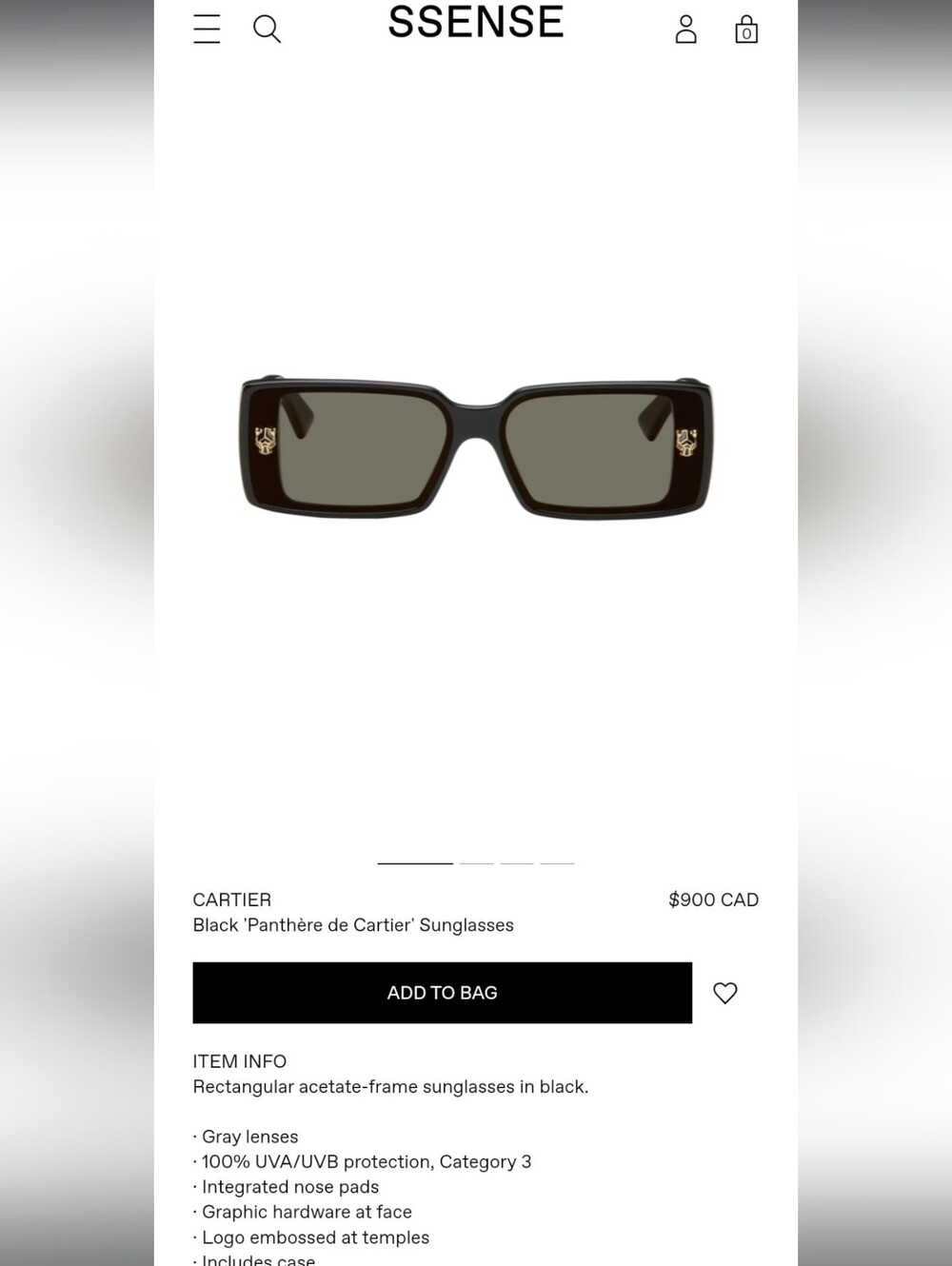 New CARTIER Black 'Panthère de Cartier' Sunglasses